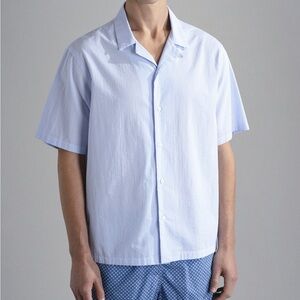 Paul & Shark riviera blue and white striped seersucker button down shirt